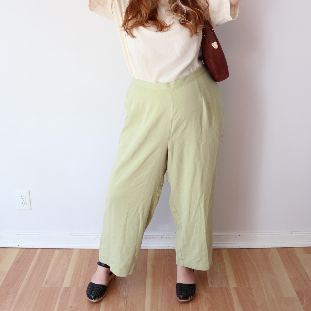 SIZE 2X /‎ 22W 80s Pistachio Green Wide Leg Trousers Talbots Tencel Lyocell